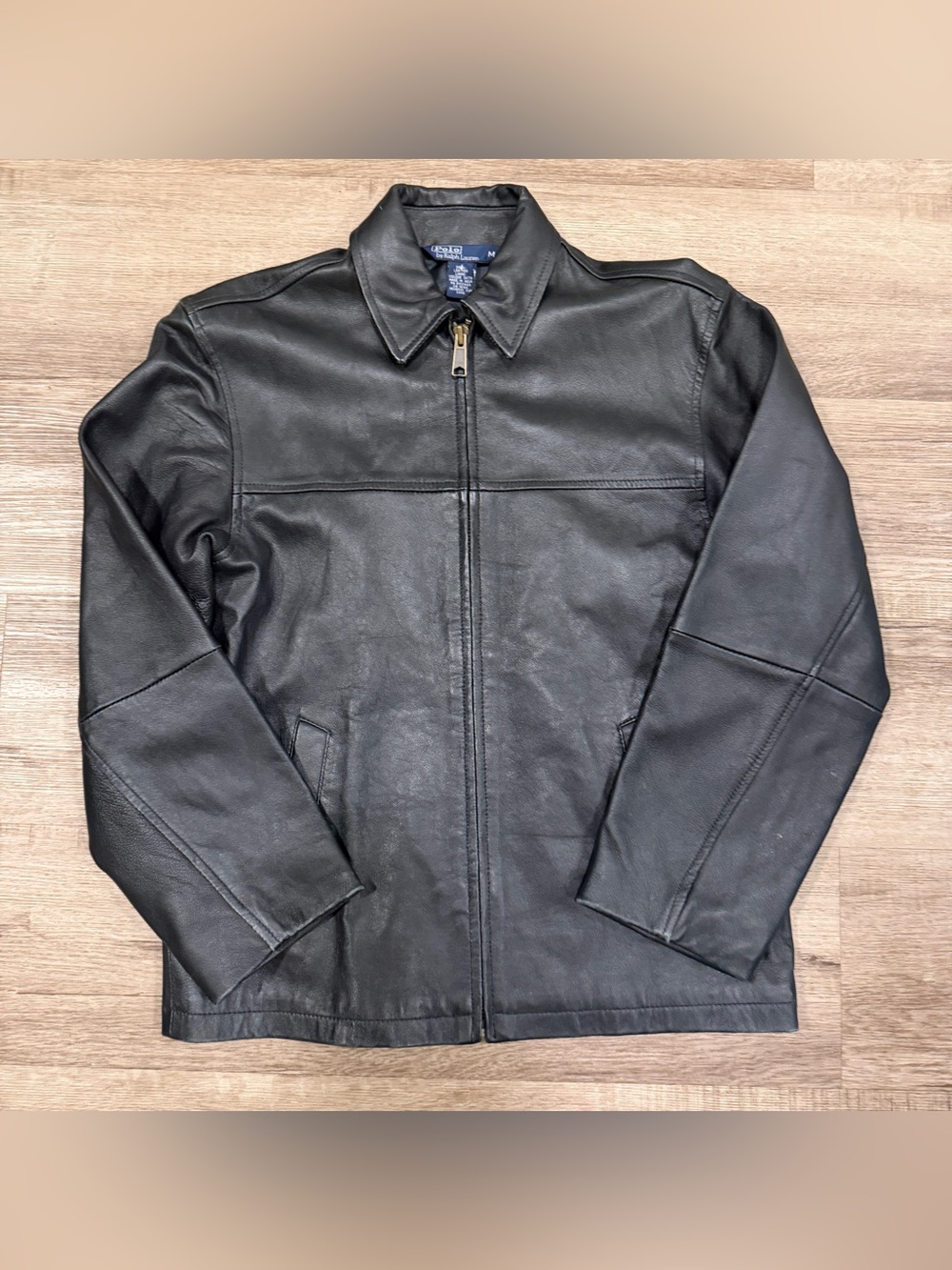 Vintage Polo Ralph Lauren Black Leather Bomber Jacket LambSkin Medium